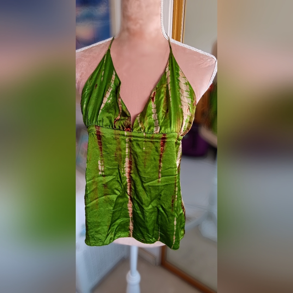 Lotta Stensson- Green HandMade Embroidered Tie Dye Silk Tank Top